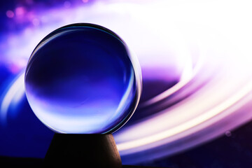 Magic ball predictions. mysterious composition. Fortune teller, mind power, prediction concept. Space inside.