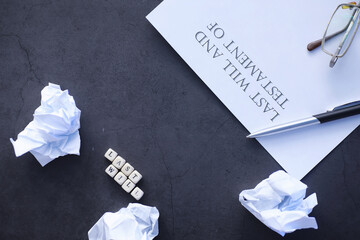 Legal concept. The procedure for writing the last will. Papers with testament on the table....