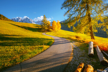 Picturesque sunny landscape in St. Magdalena or Santa Maddalena village.