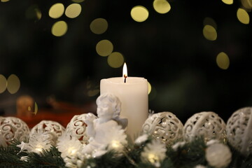 Fototapeta na wymiar christmas candle and decorations, Poland