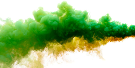 Green and yellow smoke isolated on a white