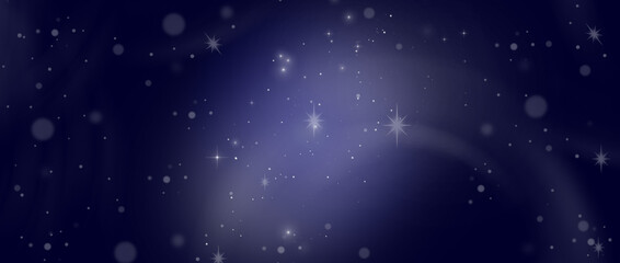 Fototapeta na wymiar Blue space. Light beams, glare and bokeh. Space and stars. Abstract illustration.