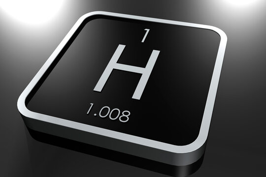 Hydrogen element from periodic table on black square block