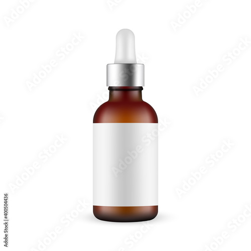 Download Frosted Dark Glass Dropper Bottle Mockup With Metal Cap Blank Label Front View Isolated On White Background Vector Illustration Wall Mural Evz