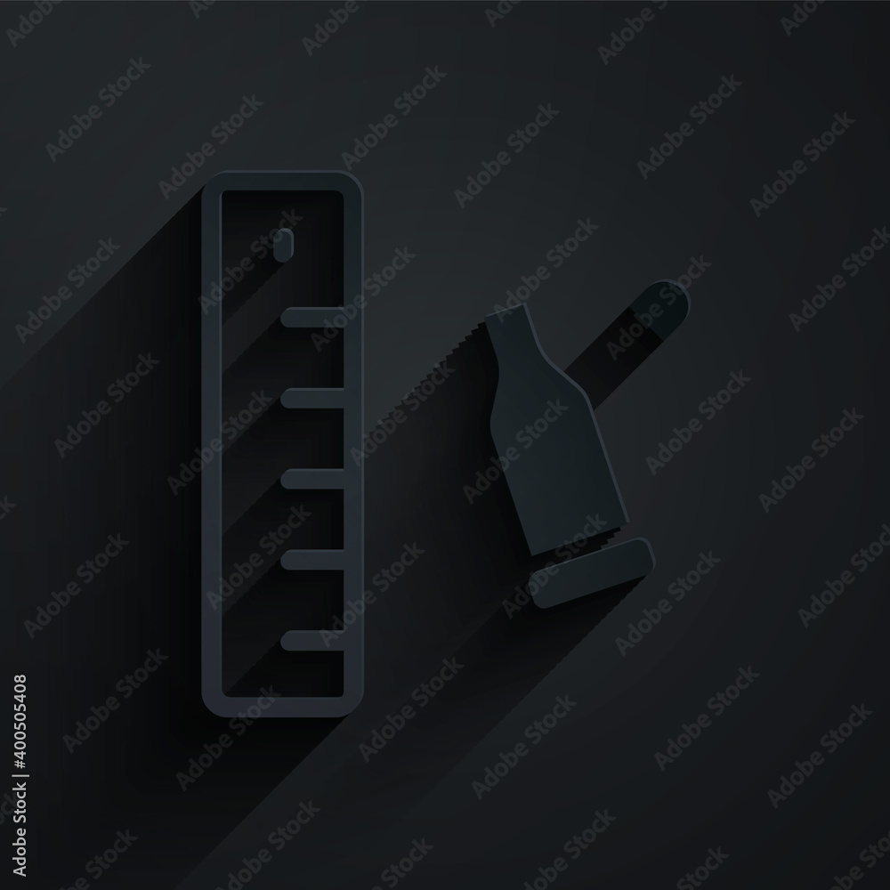 Poster paper cut bullet casing as a piece of evidence placed with forensic ruler for documentation icon iso