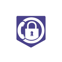 Secure Call Icon Logo Design. Handset and lock icon.