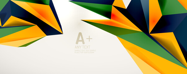 Vector triangle geometric backgrounds. Low poly 3d shape on light backdrop. Vector illustration for covers, banners, flyers and posters and other designs