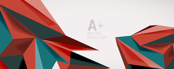 Fototapeta premium Vector triangle geometric backgrounds. Low poly 3d shape on light backdrop. Vector illustration for covers, banners, flyers and posters and other designs