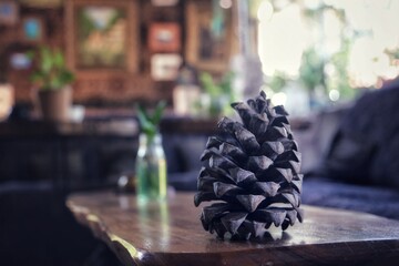 The big shot is lying on the table in the cafe
