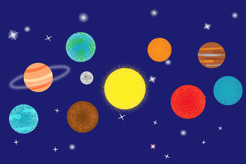 Set of colorful planet on space background