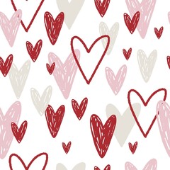 Hand drawn background with hearts. Valentine's day seamless pattern