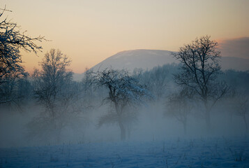 misty morning sunrise