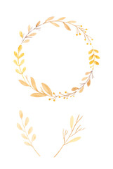 Watercolour illustration, Set of hand drawing fall, autumn flowers wreath in watercolor style isolated on white background, invitation and greeting card art design background, banner