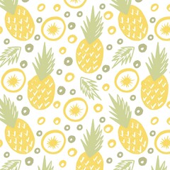 Exotic fruits seamless pattern in hand-drawn style.