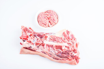 Fresh lamb and goat brain on white background