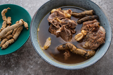 Autumn and winter nourishing health soup morinda lamb soup