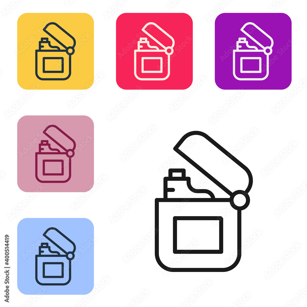 Poster black line lighter icon isolated on white background. set icons in color square buttons. vector.