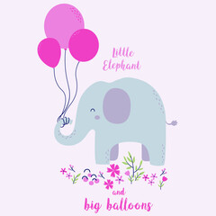 cute little elephant with big balloons kids print
