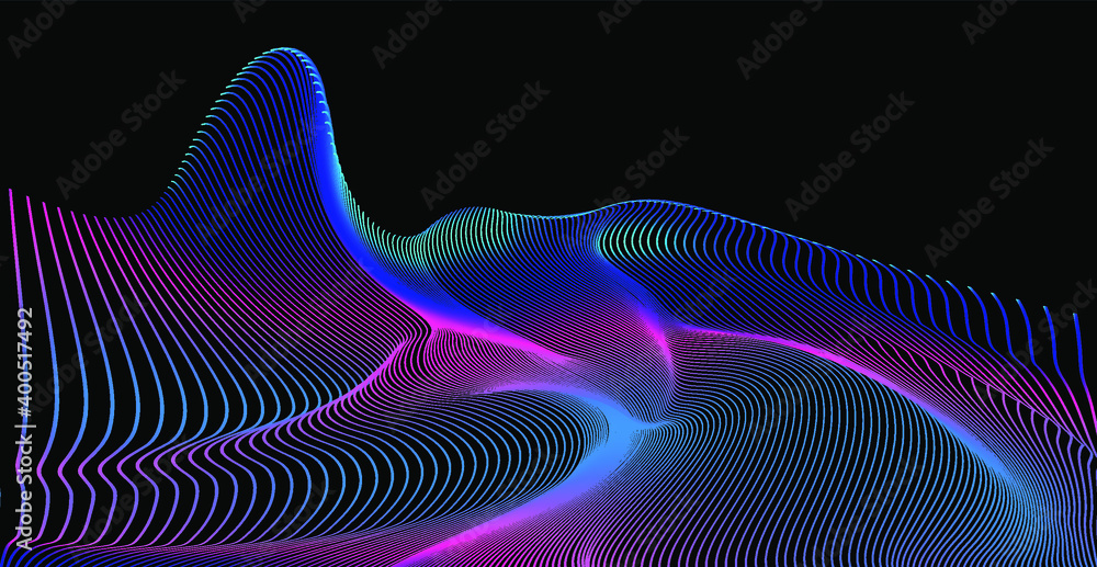 Poster colorful neon modern background. abstract glitched texture with gradient vibrant bright wavy lines.
