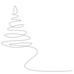 Christmas tree silhouette line drawing, vector illustration