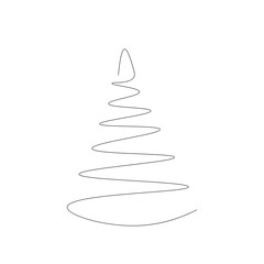 Christmas tree silhouette line drawing, vector illustration
