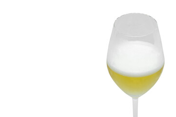 Closeup glass of delicious expensive wine on white background