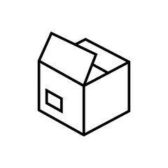 Icono caja de cartón abierta con lineas en color negro