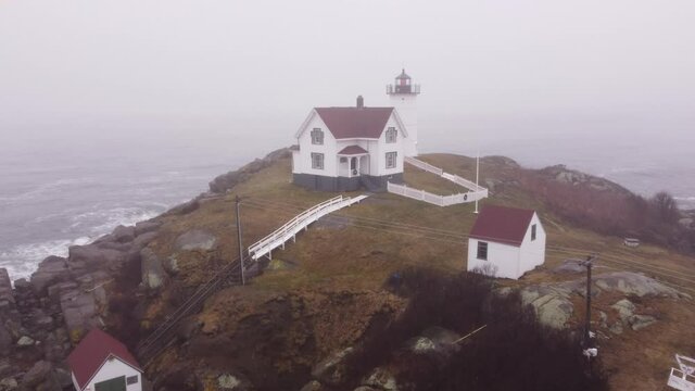 Aerial tour of the Nubble Lighthouse York Maine USA 4k