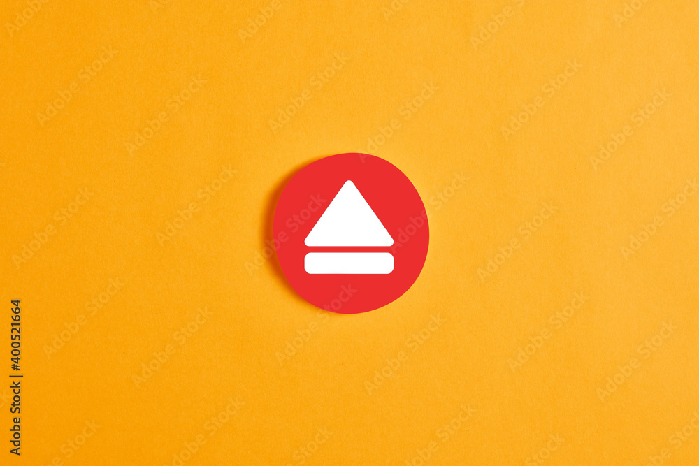Poster red round circle with an eject button or icon