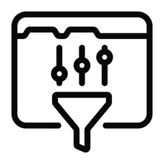 
Web filter page solid icon, funnel with equalizer inside webpage
