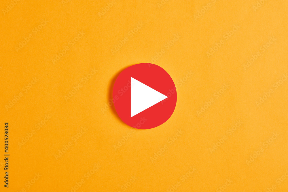 Poster red round circle with a play button