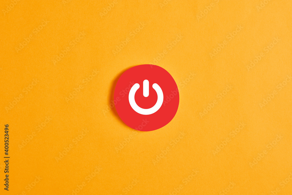 Poster red round circle with a standby button or icon