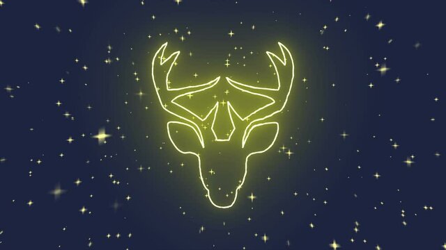 Sagoma di renna disegno su sfondo blu con stelle.