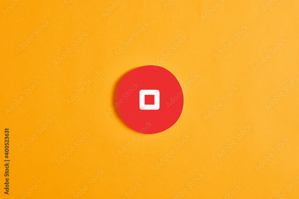 Poster red round circle with a stop button or icon