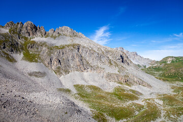 Mountain landscape and Mone Pass in Pralognan la Vanoise, French alps