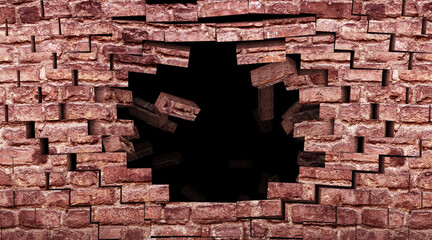 Destroyed brick wall with Big Hole