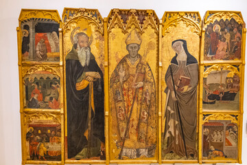 Fototapeta premium altarpiece of San Nicolas San Antonio and Santa Clara, Pere Marçol, 14th century, tempera on panel, Mallorca, Balearic Islands, Spain
