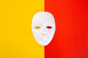 carnival white mask on color background