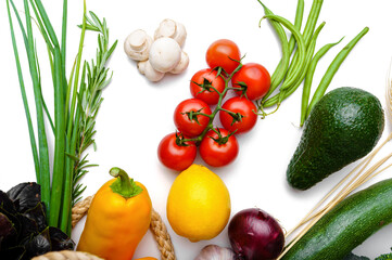 Naklejka na ściany i meble Fresh vegetables and fruits in paper package