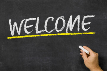 Welcome written on a blackboard