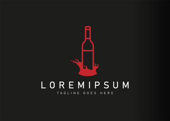 Wine bottle logo design. Icon vector illustration of bottle of Wine with splash. Modern logo design with line art style.