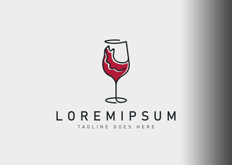 Wine glass logo design. Icon vector illustration of glass and wine splash. Modern logo design with line art style.