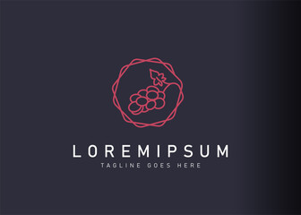 Grapes logo design. Icon vector illustration of red wine grapes with circular stalk. Modern logo design with line art style.