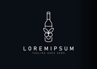 Wine bottle logo design. Icon vector illustration of bottle grapes . Modern logo design with line art style.
