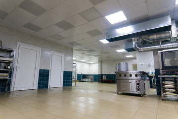Restaurant kitchen equipment for preparing food, meal, plates, detail.