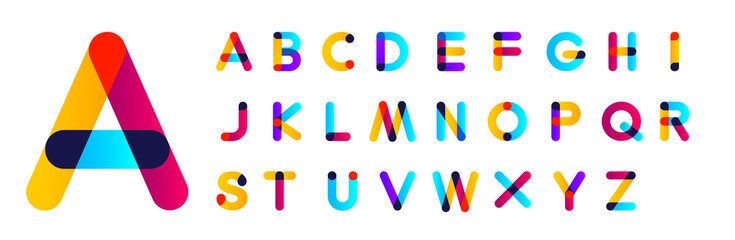 Vector font and alphabet. Abc English letters. Vector of colorful layered font and alphabet. Cute Color alphabet. Hand drawing font for children. Flat isolated vector illustration. a to z letters.