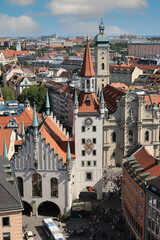 Fototapeta na wymiar Tower of the Old Town Hall with Clock in Munich