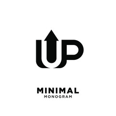 up cup simple letter monogram with abstract coffee cup and up arrow luxury logo design isolated background
