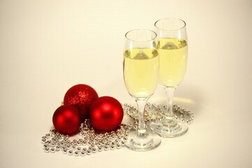 champagne and christmas decorations