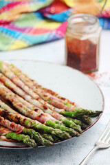 Seasonal fresh asparagus fried with bacon